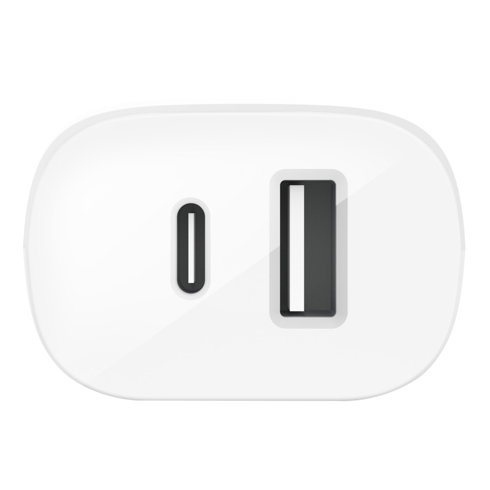 Belkin Wall Charger - Adaptador de corriente - 30 vatios - 6 A - PD - 2 conectores de salida (USB, USB-C) - en el cable: Lightning - blanco