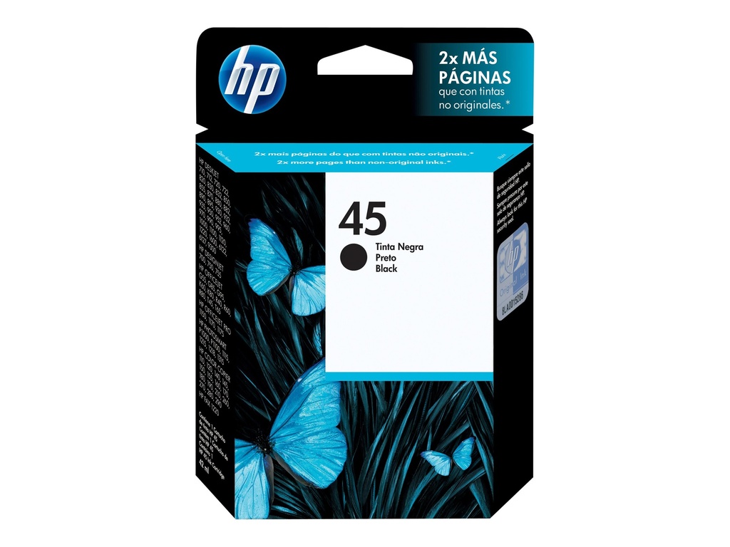 HP 45 - 42 ml - negro - original - cartucho de tinta - para Deskjet 12XX; Officejet g55, g85, k60, R40, R60, R80, T45, T65; Officejet Pro 11XX