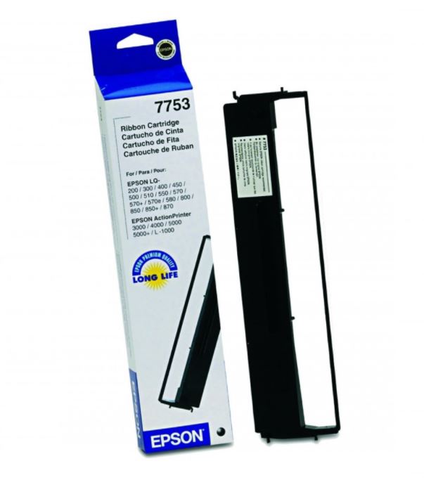 Epson 7753 - Negro - cinta de tela para impresora - para ActionPrinter 4000, 5000, L-1000; LQ 200, 300, 500, 510, 570, 580, 800, 850, 870