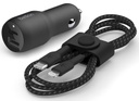 Belkin Car Charger - Adaptador de corriente para el coche - 32 vatios - Carga rápida / SP - 2 conectores de salida (USB, USB-C) - en el cable: Lightning - negro - para Apple iPad/iPhone/iPod (Lightning)
