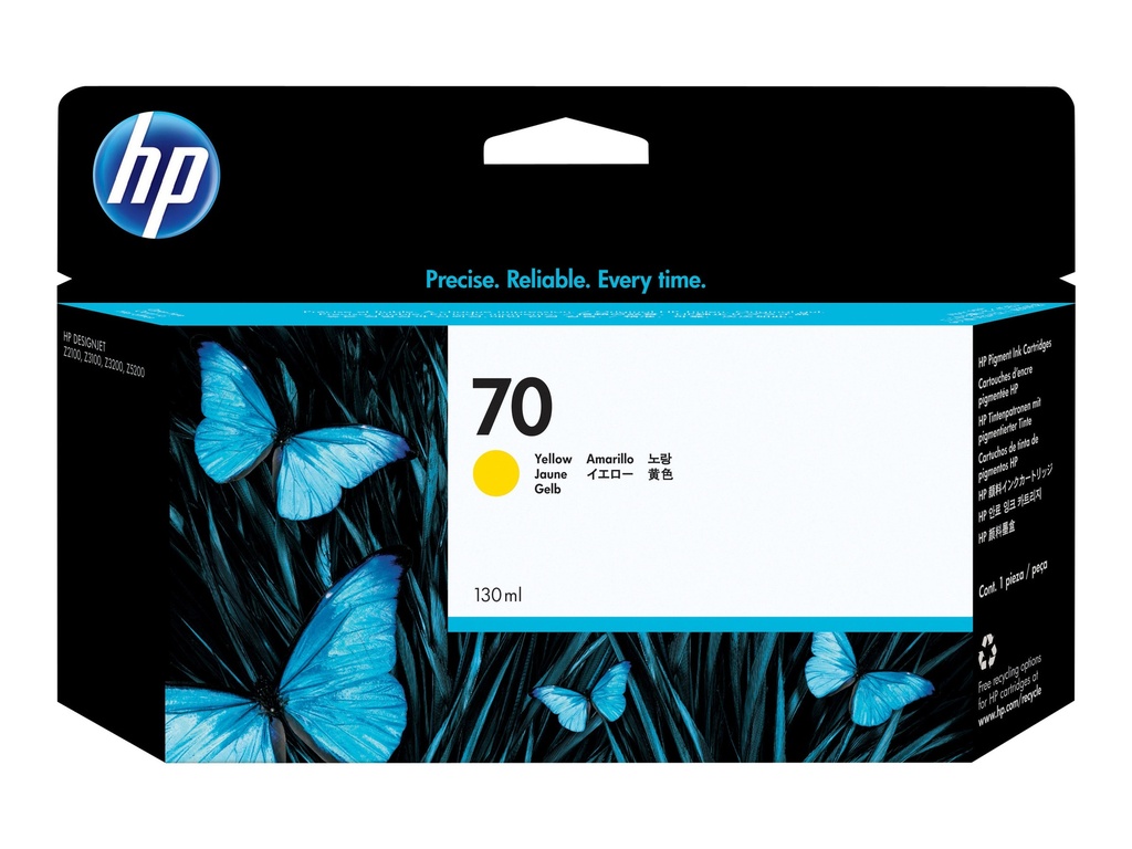 HP 70 - 130 ml - amarillo - original - DesignJet - cartucho de tinta - para DesignJet SD Pro MFP, Z2100, Z3100, Z3100ps, Z3200, Z3200ps, Z5200, Z5400