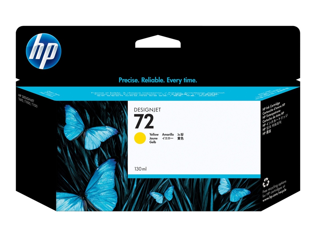 HP 72 - 130 ml - amarillo - original - DesignJet - cartucho de tinta - para DesignJet HD Pro MFP, SD Pro MFP, T1100, T1120, T1200, T1300, T1708, T2300, T790, T795