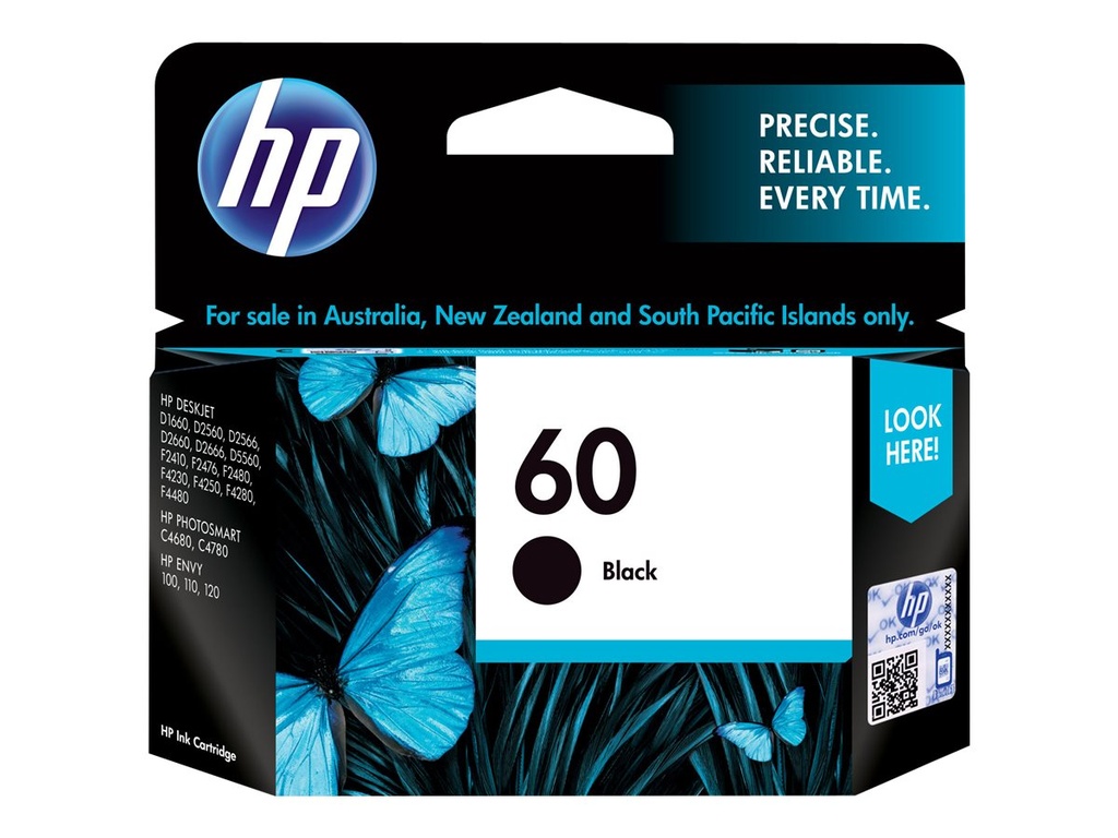 HP 60 - 4 ml - negro - original - cartucho de tinta - para Deskjet F2430, F4213, F4435, F4580; Envy 100 D410, 11X D411, 12X; Photosmart C4740, D110