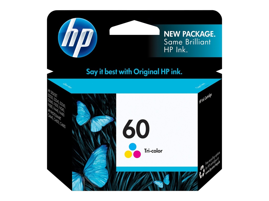 HP 60 - 4 ml - color (cian, magenta, amarillo) - original - cartucho de tinta - para Deskjet F2430, F4213, F4435, F4580; Envy 100 D410, 11X D411, 12X; Photosmart C4740, D110