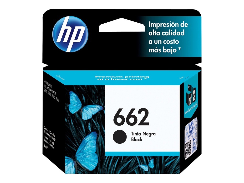 HP 662 - Negro - original - Ink Advantage - cartucho de tinta - para Deskjet 1516, Ink Advantage 15XX, Ink Advantage 26XX, Ink Advantage 46XX