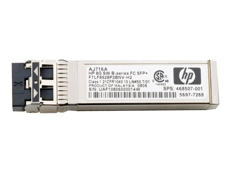 HPE B-Series - Módulo de transceptor SFP+ - canal de fibra de 8 Gb (onda corta) - Fibre Channel - para Brocade 16Gb/12, 16Gb/24; HPE 8/24, 8/8; StoreFabric SN4000, SN6500, SN8600B 4-slot