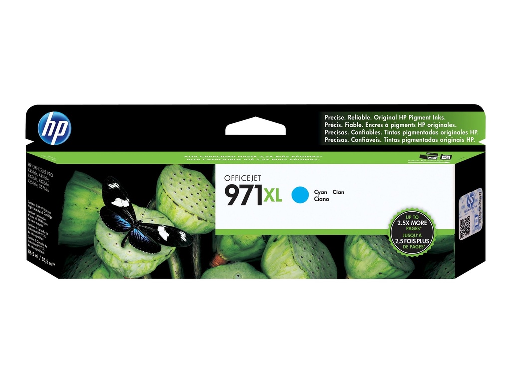 HP 971XL - 86.5 ml - Alto rendimiento - cián - original - Officejet - cartucho de tinta - para Officejet Pro X451dn, X451dw, X476dn, X476dw, X551dw, X576dw; TROY SecureUV x451dn