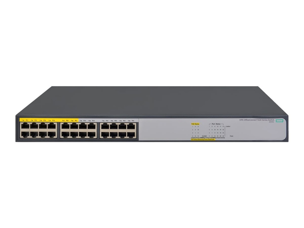 HPE 1420-24G-PoE+ (124W) Switch - Conmutador - sin gestionar - 12 x 10/100/1000 (PoE+) + 12 x 10/100/1000 - sobremesa, montaje en rack - PoE+ (124 W)