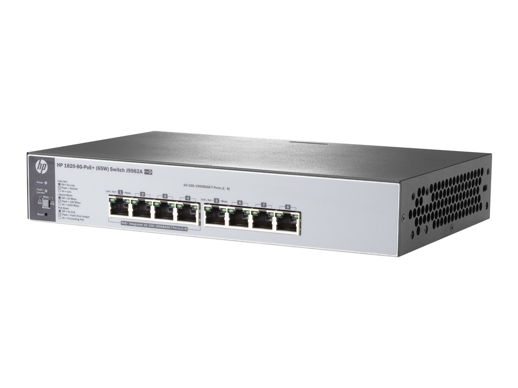 HPE 1820-8G-PoE+ (65W) - Conmutador - Gestionado - 4 x 10/100/1000 (PoE+) + 4 x 10/100/1000 - sobremesa, montaje en rack - PoE+ (65 W)