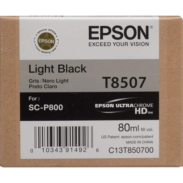 Epson T8507 - 80 ml - negro claro - original - cartucho de tinta - para SureColor P800, P800 Designer Edition, SC-P800