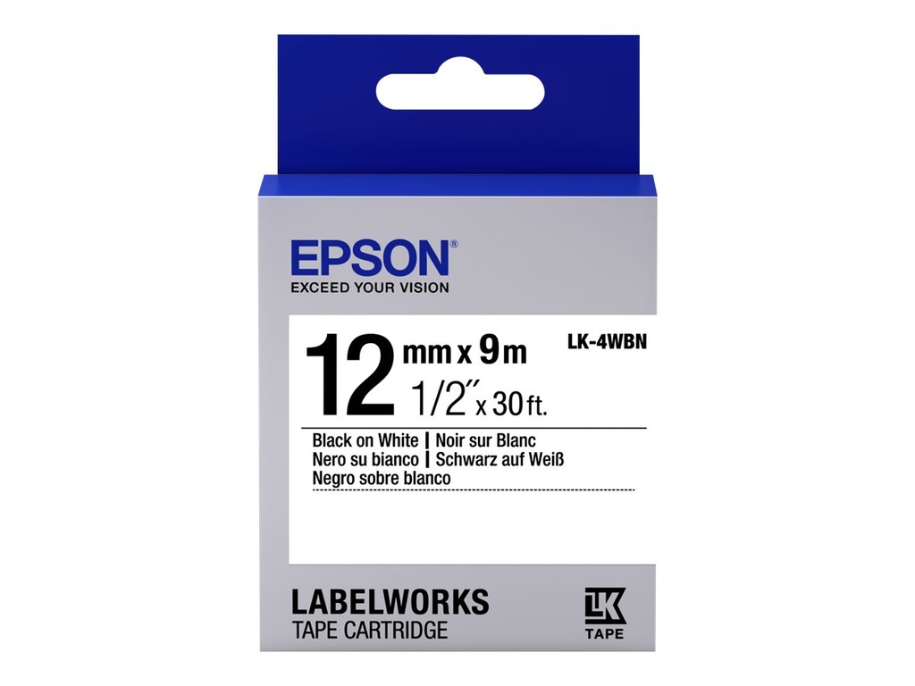 Epson LabelWorks LK-4WBN - Negro sobre blanco - Rollo (1,2 cm x 9 m) 1 bobina(s) cinta de etiqueta - para LabelWorks LW-1000, 300, 400, 600, 700, 900, K400, Z700, Z710, Z900