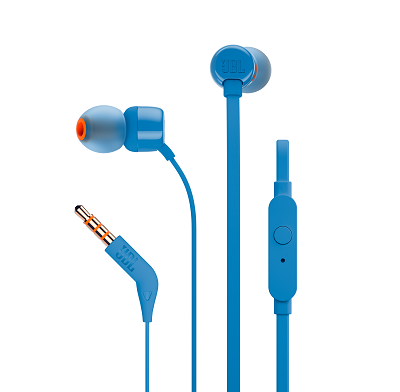 JBL T110 - Auriculares internos con micro - en oreja - cableado - conector de 3,5 mm - azul