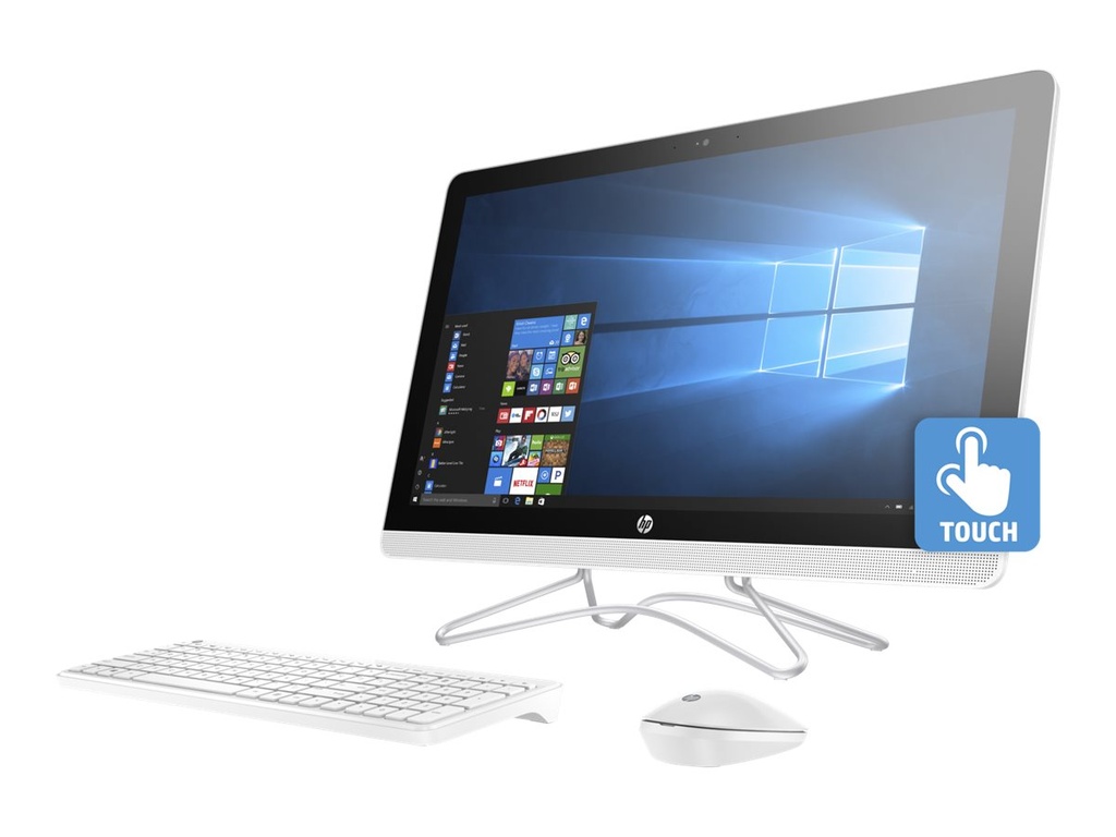 HP 24-e011la - Todo en uno - A4 9120 / 2.2 GHz - RAM 4 GB - HDD 1 TB - grabadora de DVD - Radeon R3 - GigE - WLAN: 802.11b/g/n, Bluetooth 4.0 - Win 10 Home 64 bit - monitor: LED 23.8" 1920 x 1080 (Full HD)