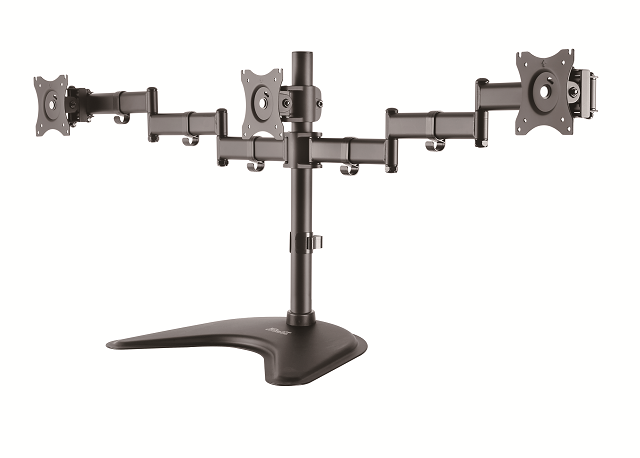 Klip Xtreme KPM-321 - Base para 3 pantallas LCD (brazo ajustable) - plástico, acero de alta calidad - negro - tamaño de pantalla: 13"-27" - soporte para escritorio
