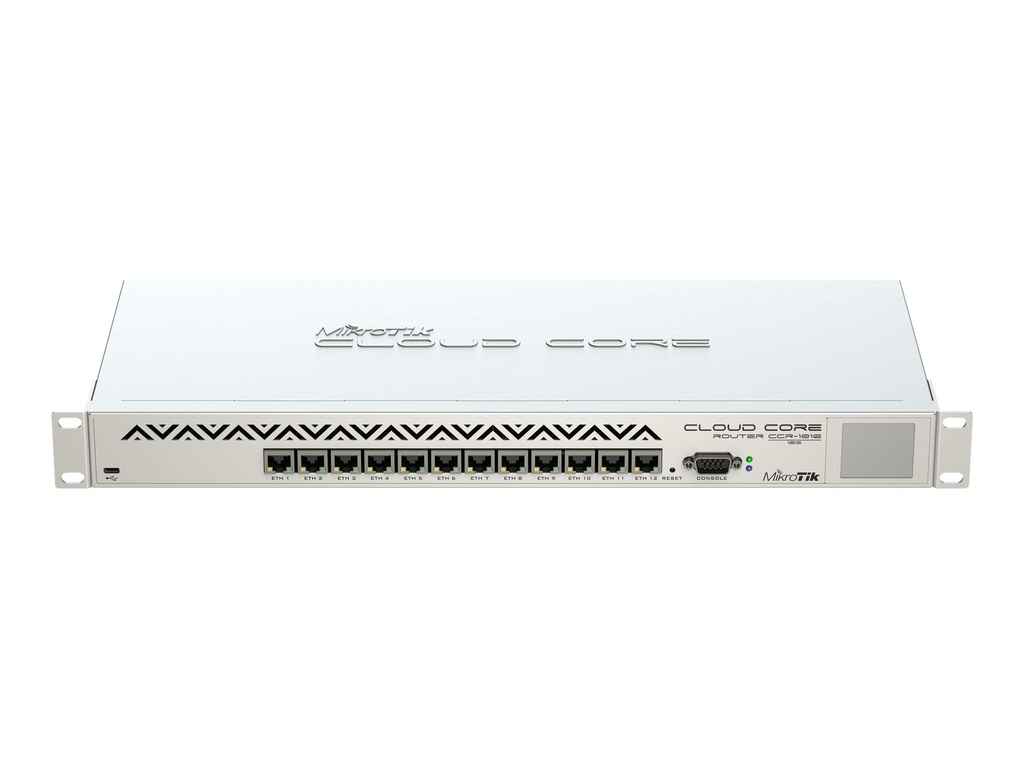 MikroTik RouterBOARD CCR1016-12G - Router - conmutador de 12 puertos - GigE - montaje en rack - 1.2GHz - 355x145x44mm - RouterOS v6 (64bits)