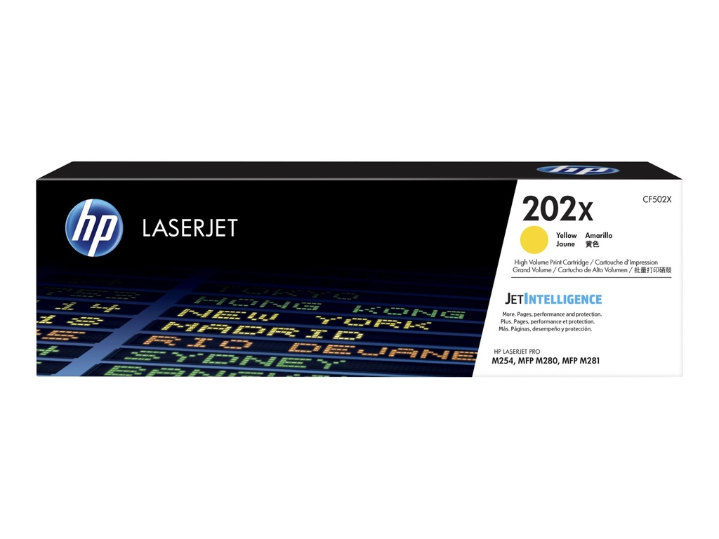 HP 202X - Alto rendimiento - amarillo - original - LaserJet - cartucho de tóner (CF502X) - para Color LaserJet Pro M254dw, M254nw, MFP M280nw, MFP M281cdw, MFP M281fdn, MFP M281fdw