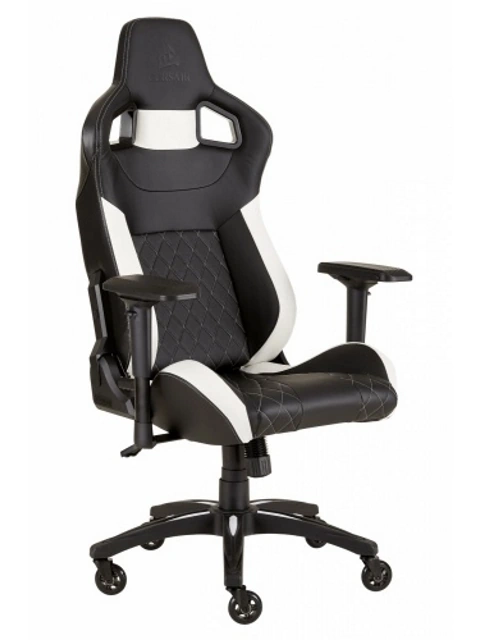 CORSAIR T1 RACE 2018 - Silla - silla reclinable - reposabrazos - forma de T - nailon, espuma de poliuretano, piel de poliuretano, marco de metal, cuero PVC 3D - negro, blanco