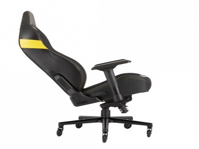 CORSAIR T2 ROAD WARRIOR - Silla - silla reclinable - reposabrazos - forma de T - espuma de poliuretano, aluminio fundido, marco de metal, cuero PVC 3D, cuero de poliuretano perforado - negro/amarillo