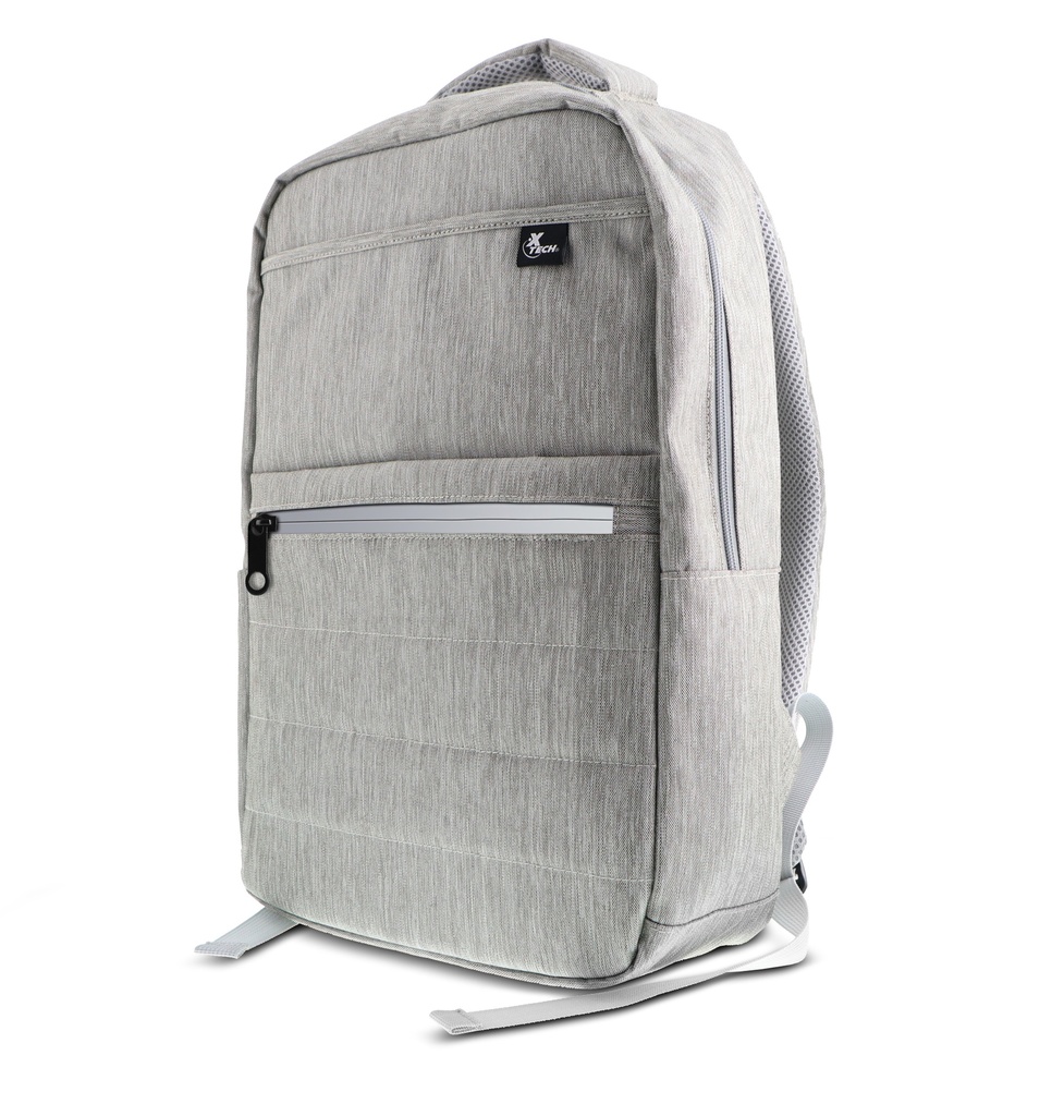 Xtech  Exeter XTB-214GY Mochila para laptop - 15.6" - 600D Poliéster - Color Gris - Banda reflectante ofrece mayor visibilidad en áreas oscuras o con poca iluminación - Poliéster jaspeado repelente al agua de excelente calidad - Compartimiento principal espacioso con bolsillos de malla