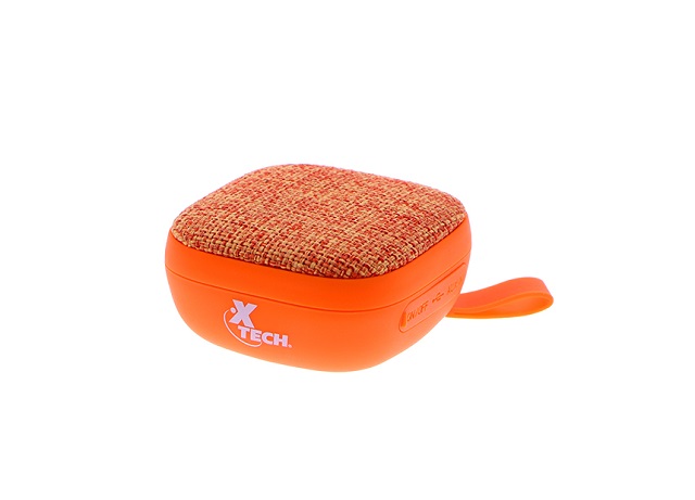 Xtech XTS-600 - Yes Altavoces - Naranja- Parlante ultracompacto con micrófono incorporado, para conversaciones con manos libres - Reproducción de música sin cables hasta 10 metros de distancia de la fuente de audio - Recubrimiento de goma muy duradero, resistente a las salpicaduras - El botón multifuncional permite alternar entre los modos de reproducción o pausa y de recepción o finalización de llamadas telefónicas - Parlante: Impedancia: 4Ohm - Sensibilidad: 82dB ±3dB –