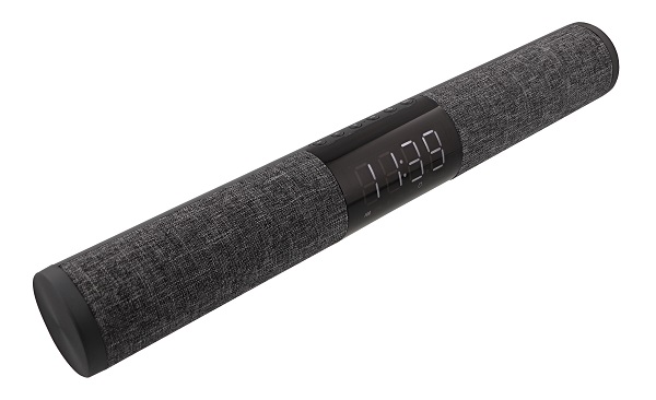 Xtech XTS-650 - Styx Barra de sonido - Negro con gris - Barra de sonido con reloj digital, tecnología inalámbrica y micrófono integrado para conversaciones con manos libres - Reproducción de música sin cables hasta 10 metros de distancia de la fuente de audio - Reproducción de archivos de audio de un dispositivo de memoria USB, una microtarjeta de memoria de marca SD™ (TF) y puerto auxiliar - 6 botones de mando (Modo, Pista anterior/Vol.-, Reproducción/Pausa Auricular, Próx. pista/Vol. +, Reloj,