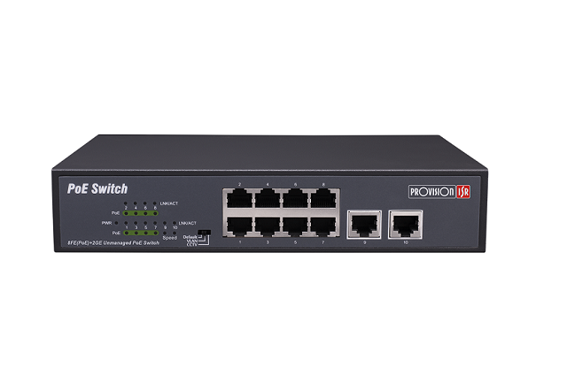  Provision ISR - POES-08120C+2GI - Puertos Downlink: 8x100Mbps - Puertos Uplink: 2x Puertos de 1 Gbps - 120 W (Promedio:15W Max: 30W por canal ) - Fuente de alimentacio?n externa - Cumple con el standard IEEE802.3af/at PoE - Distancia: Hasta 100 M - Proteccio?n contra cortocircuitos - Modo CCTV: Hasta 250 mts a 10Mbps - Funcio?n Vlan: no permite la comunicacio?n entre los puertos downlink. - Brazo de pared/Agujero para cerradura anti robo (k-slot)/Conexio?n a Tierra