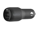 Belkin BOOST CHARGE Car Charger - Adaptador de corriente para el coche - 30 vatios - 3.6 A - 2 conectores de salida (USB, USB-C) - negro - para Apple iPad/iPhone/iPod (Lightning)