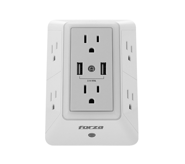 Forza - Surge protector - AC 110/220 V - 6 Tomas de Corriente - Wall Tap Luz Noct.