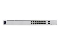 Ubiquiti UniFi Switch USW-16-POE - Conmutador - Gestionado - 16 x 10/100/1000 (8 PoE+) + 2 x Gigabit SFP - sobremesa, montaje en rack - PoE+ (42 W)