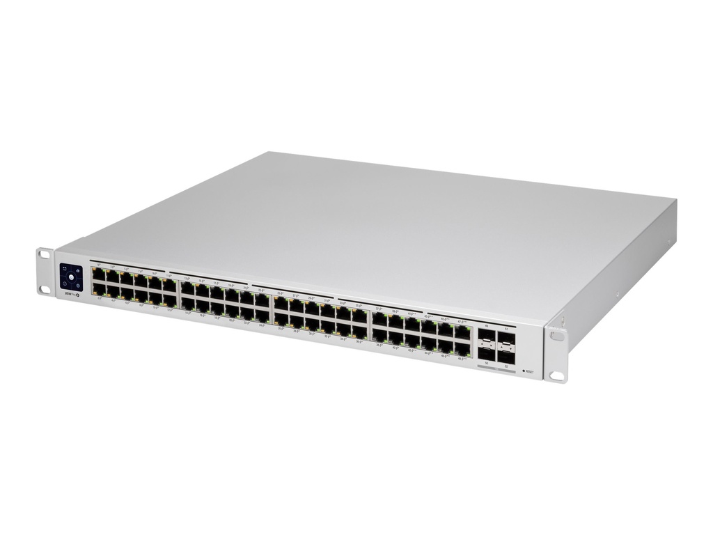 Ubiquiti UniFi Switch USW-PRO-48-POE - Conmutador - Gestionado - 48 x 10/100/1000 (40 PoE+, 8 PoE++) + 4 x 10Gb Ethernet SFP+ - montaje en rack - PoE++ (600 W) - CA 120/230 V / DC 11,5/52 V