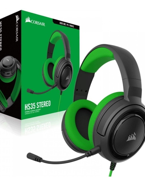Corsair -  HS35 Stereo Gaming Headset - CA-9011197-NA - Green - Para PC, PS4, XBOX One, Nintendo Switch, servicios mobiles 