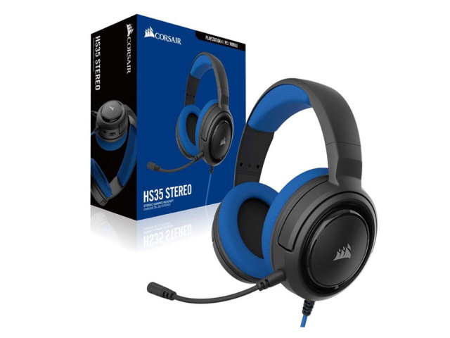 Cosair -  HS35 Stereo Gaming Headset - CA-9011196-NA - Blue -  Longitud del cable 1.1m - Plataforma PC, PS4, XBOX One, Nintendo Switch, dispositivos móviles