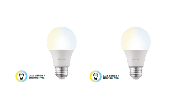 Nexxt Solutions Connectivity - Light Bulb - A19 CCT 110V 2PK - Conexion Wi-Fi - Bombillo de luz blanca regulable - Compatible con Amazon Alexa y Google Assistant - 800 Lumen - 9W (Equivalente a 60 W) - 110 V /220 V