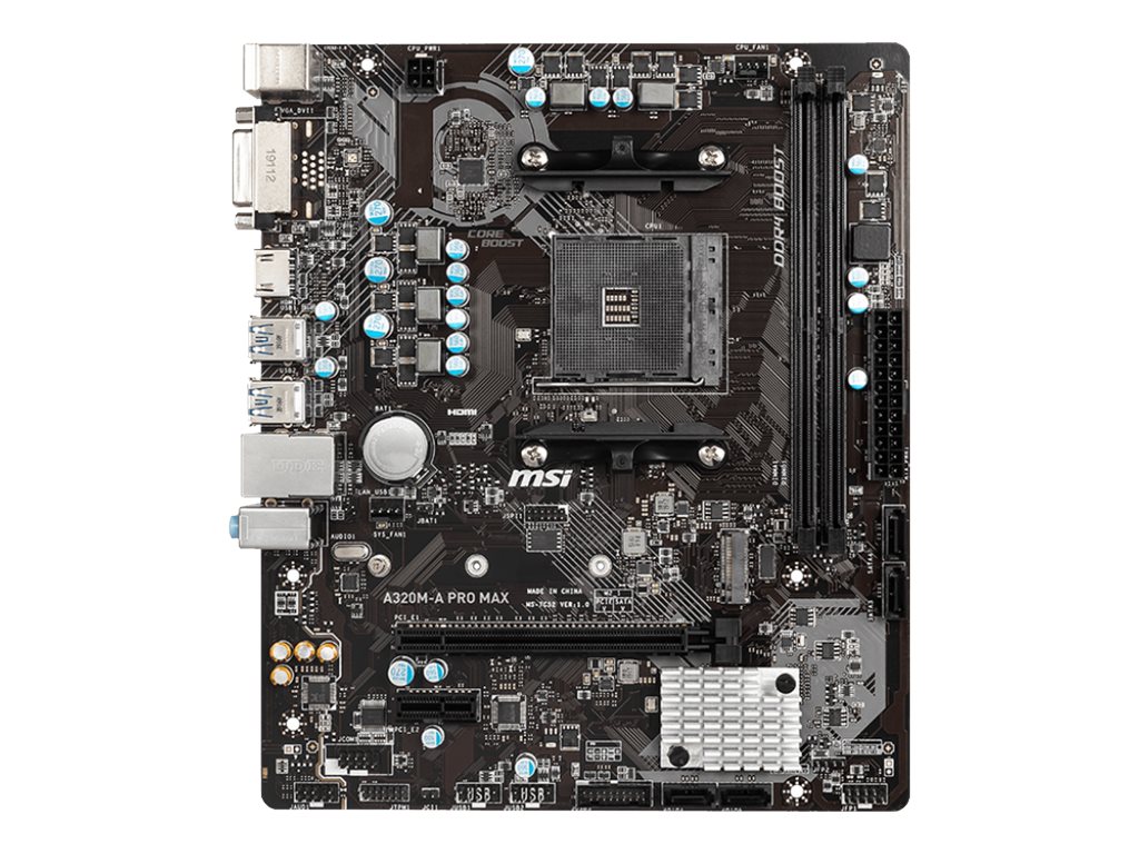 MSI A320M-A PRO MAX - Placa base - Socket AM4 - AMD A320 - USB 3.1 Gen 1 - Gigabit LAN - Tarjeta gráfica (CPU necesaria) - HD Audio (8-canales)