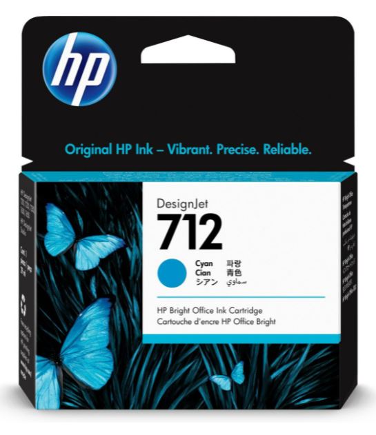 HP 712 - 29 ml - cián - original - DesignJet - cartucho de tinta - para DesignJet Studio, T210, T230, T250, T630, T650