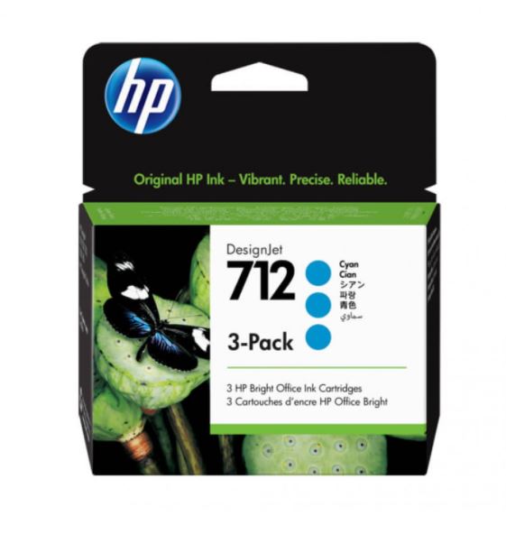 HP 712 - Paquete de 3 - 29 ml - cián - original - DesignJet - cartucho de tinta - para DesignJet Studio, T210, T230, T250, T630, T650