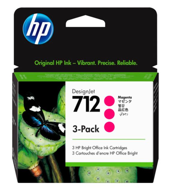 HP 712 - Paquete de 3 - 29 ml - magenta - original - DesignJet - cartucho de tinta - para DesignJet Studio, T210, T230, T250, T630, T650