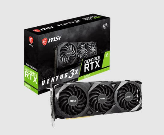 MSI RTX 3080 VENTUS 3X 10G OC - Tarjeta gráfica - GF RTX 3080 - 10 GB GDDR6X - PCIe 4.0 x16 - HDMI, 3 x DisplayPort