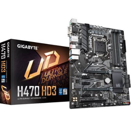 Gigabyte H470 HD3 - 1.0 - placa base - ATX - Socket LGA1200 - H470 - USB-C Gen2, USB 3.2 Gen 1, USB 3.2 Gen 2 - Gigabit LAN - Tarjeta gráfica (CPU necesaria) - HD Audio (8-canales)