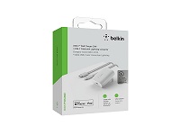 Belkin Wall Charger - Adaptador de corriente - 20 vatios - Carga rápida / SP (USB-C) - en el cable: Lightning - blanco - para Apple iPad/iPhone/iPod (Lightning)