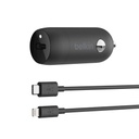 Belkin - Adaptador de corriente para el coche - 20 vatios - 3.6 A (USB-C) - en el cable: Lightning - negro