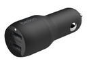 Belkin Dual Charger - Adaptador de corriente para el coche - 24 vatios - 4.8 A - 2 conectores de salida (USB) - en el cable: Lightning - negro