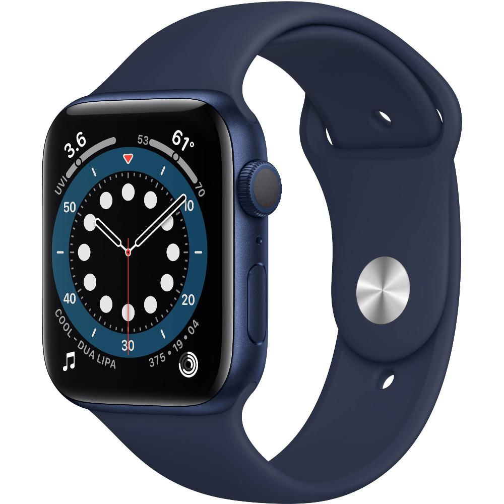 Apple Watch Series 6 (GPS) - 44 mm - aluminio azul - reloj inteligente con pulsera deportiva - fluoroelastómero - azul marino oscuro - tamaño de la banda: S/M/L - 32 GB - Wi-Fi, Bluetooth - 36.5 g