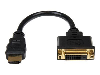 StarTech.com Adaptador de 20cm HDMI a DVI - DVI-D Hembra - HDMI Macho - Cable Conversor de Vídeo - Negro - Adaptador de vídeo - HDMI (M) a DVI-D (H) - 20.32 cm - blindado - negro - para P/N: BNDDKT30CAHV, CDP2DVIMM2MB, DKT30CSDHPD, DKT30CSDHPD3, DP2DVI2MM3, DP2DVIMM6X10