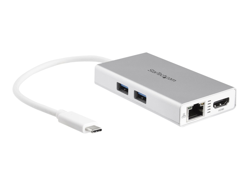 StarTech.com Adaptador USB-C Multifunción para Ordenadores Portátiles con Entrega de Potencia - 4K HDMI - Red Ethernet - USB 3.0 - Blanco - Adaptador de vídeo externo - USB-C - HDMI, RJ-45 - blanco, plata