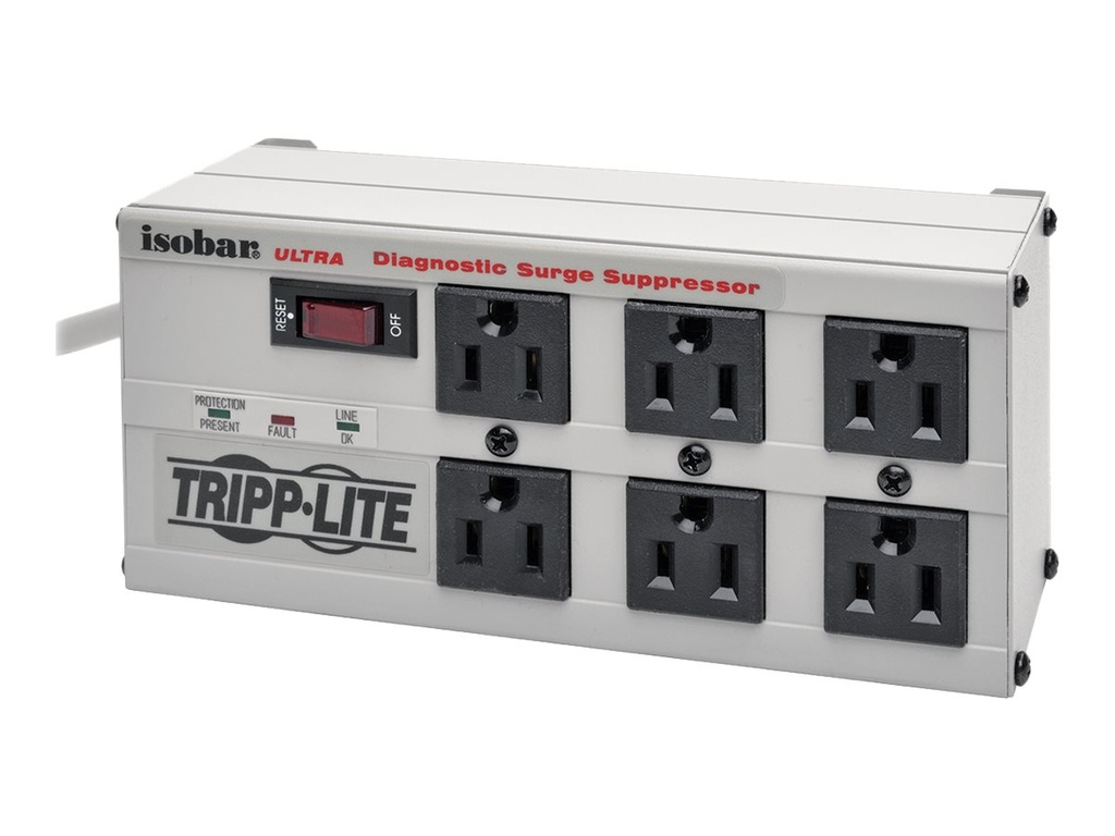 Tripp Lite Isobar Surge Protector Metal 6 Outlet 6' Cord 3330 Joules - Protector contra sobretensiones - CA 120 V - conectores de salida: 6 - Canadá, Estados Unidos - blanco