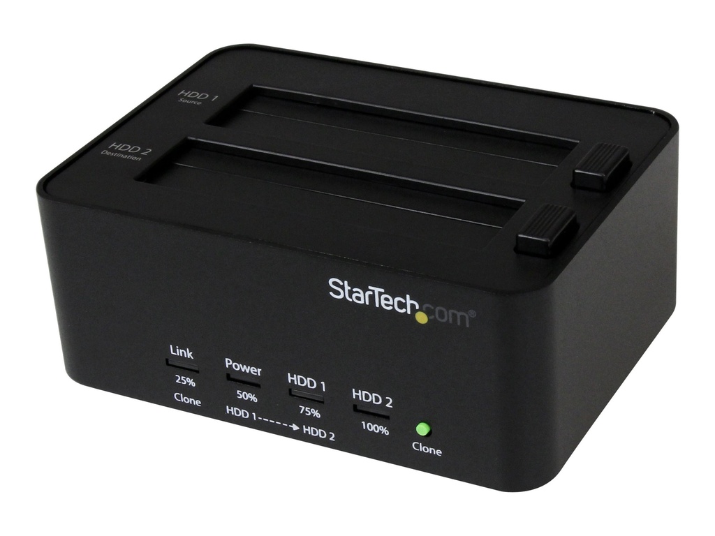 StarTech.com Estación de Conexión Duplicador Borrador Autónomo USB 3.0 de Discos Duros SSD SATA 2,5" 3,5" - Acoplamiento Docking Station - Duplicador de disco duro - 2 compartimentos (SATA-300) - para P/N: SVA12M5NA