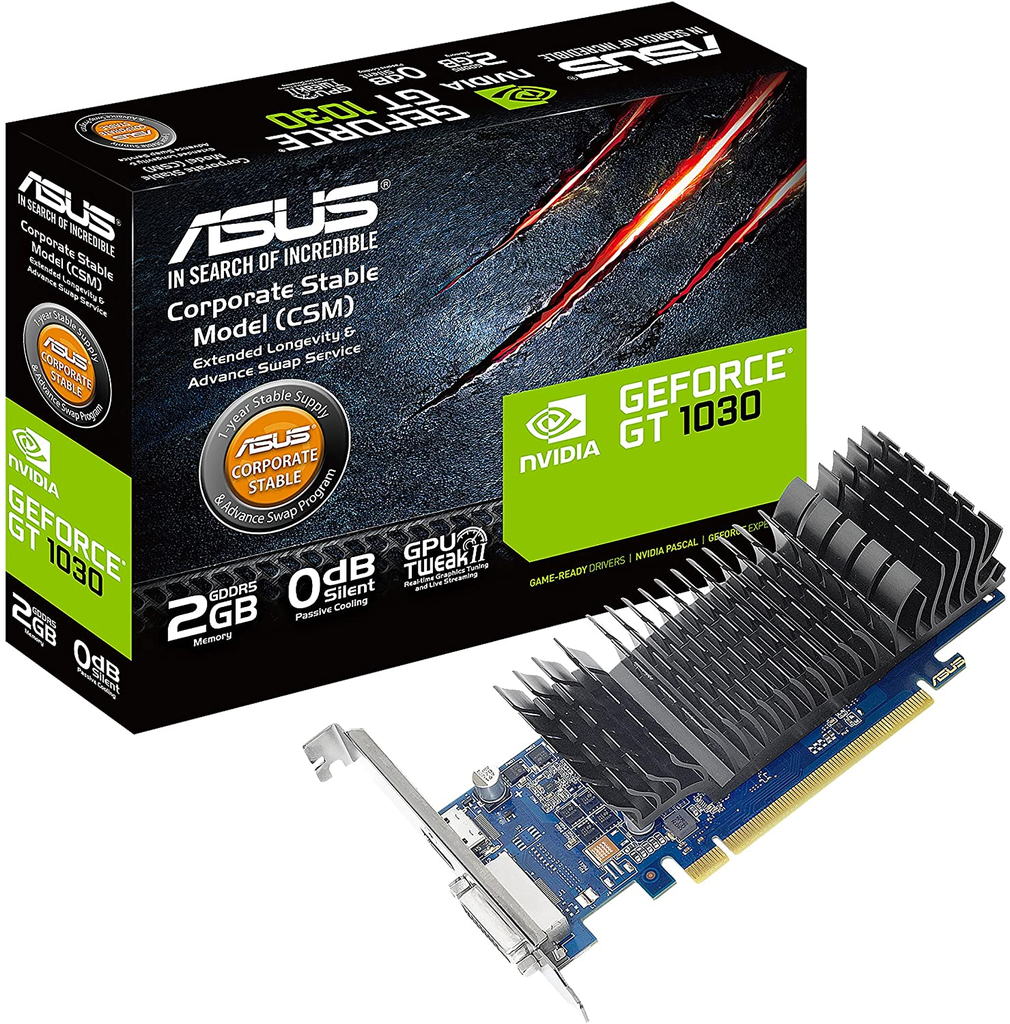 ASUS GT1030-2G-CSM - Tarjeta gráfica - GF GT 1030 - 2 GB GDDR5 - PCIe 3.0 perfil bajo - DVI, HDMI - sin ventilador