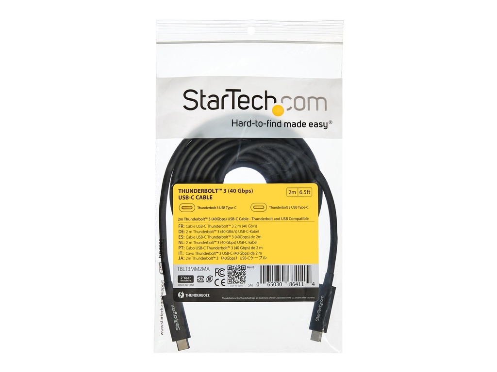 StarTech.com Cable de 2m Thunderbolt 3 USB C (40 Gbps) - Cable Compatible con Thunderbolt y USB - Cable Thunderbolt - USB-C (M) a USB-C (M) - Thunderbolt 3 / USB / DisplayPort - 2 m - compatibilidad con 4K - negro - para P/N: CDP2HDUACP, CDP2HDUACPW, TB33A1C, TBDOCKHDPBC