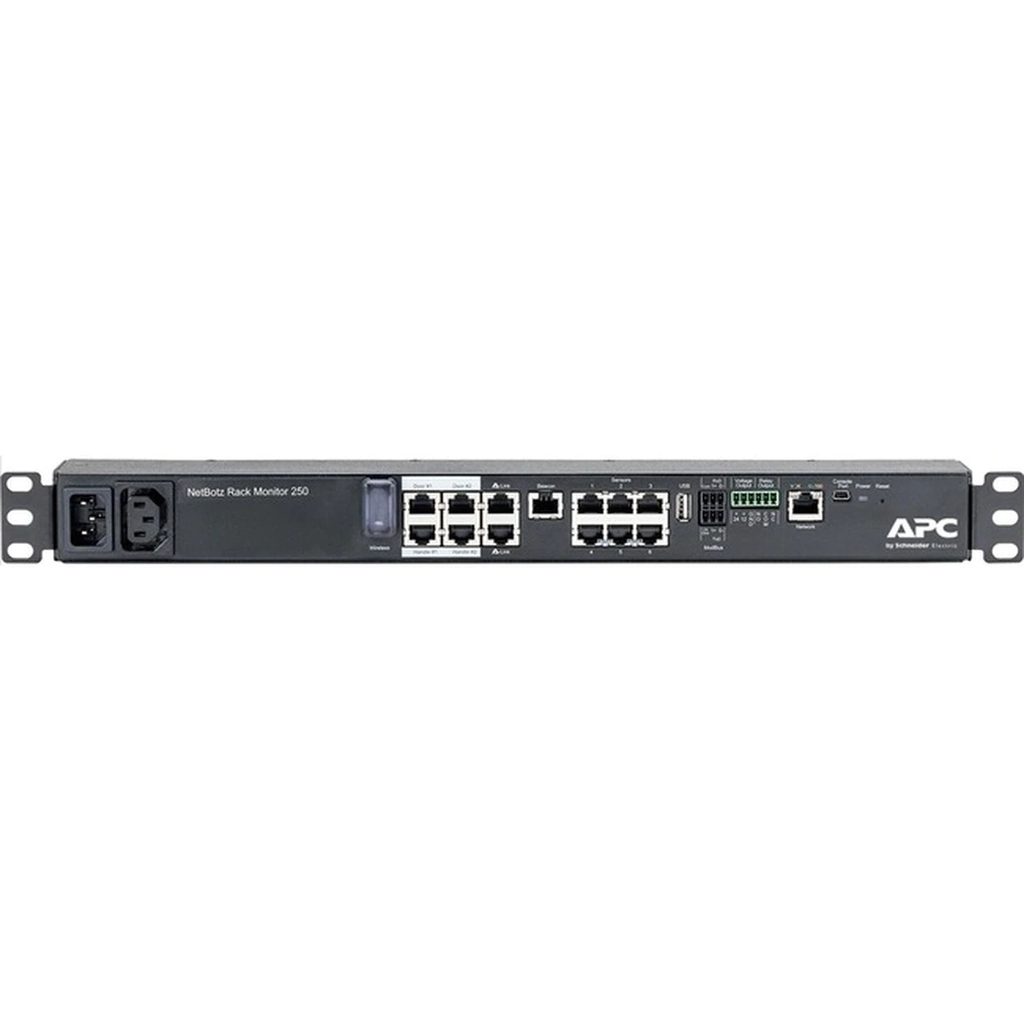 APC NetBotz Rack Monitor 250 - Dispositivo de regulación ambiental - 100Mb LAN - montable en bastidor - para P/N: AR106VI, SCL400RMJ1U, SCL500RMI1UC, SCL500RMI1UNC, SMTL1000RMI2UC, SMTL750RMI2UC